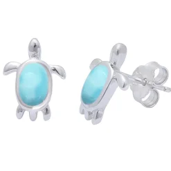 Larimar or Blue Created Opal Turtle Post Earrings Sterling Silver