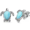 Larimar or Created Opal Sea Turtle Post or Hook Earrings 925 Sterling Silver