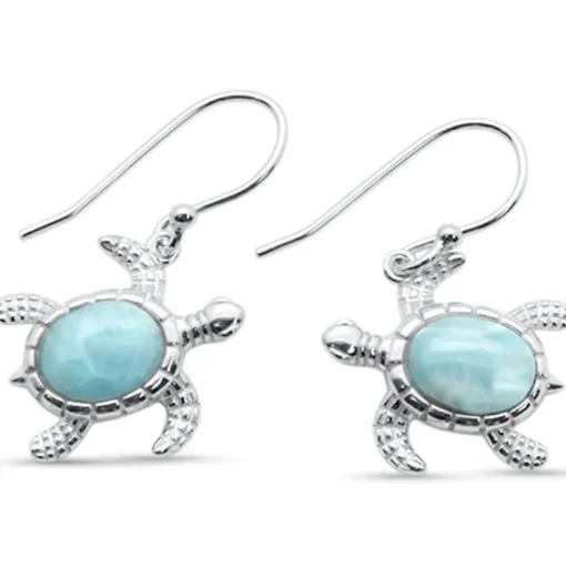 Larimar or Created Opal Sea Turtle Post or Hook Earrings 925 Sterling Silver