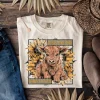 Less People More Cows-Highland Calf with Sunflowers Tshirt for Cow Lovers