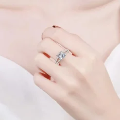 Luxury Asscher Cut 2ctw Moissanite Ring 18K Gold Plated 925 Sterling Silver Wedding Jewelry