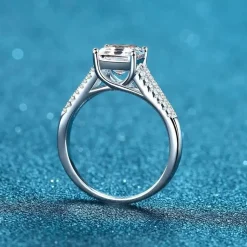Luxury Asscher Cut 2ctw Moissanite Ring 18K Gold Plated 925 Sterling Silver Wedding Jewelry