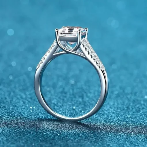 Luxury Asscher Cut 2ctw Moissanite Ring 18K Gold Plated 925 Sterling Silver Wedding Jewelry