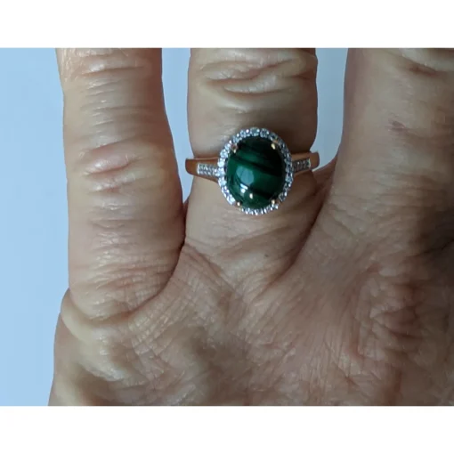 Malachite & Diamond Halo Ring in 10K Yellow Gold-Perfect and Affordable Engagement Ring!