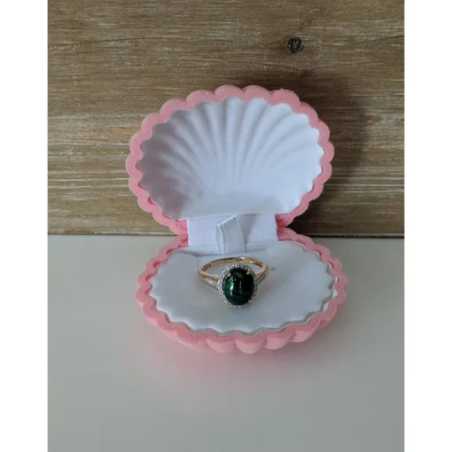 Malachite & Diamond Halo Ring in 10K Yellow Gold-Perfect and Affordable Engagement Ring!