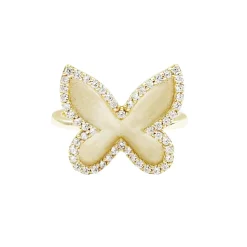 Matte Gold with CZ Butterfly Jewelry Set Earrings Necklace Ring