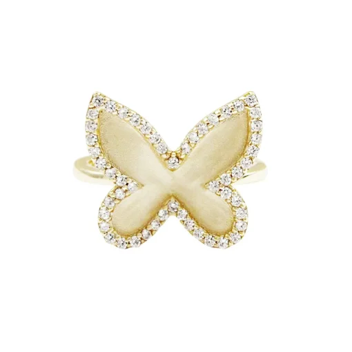 Matte Gold with CZ Butterfly Jewelry Set Earrings Necklace Ring