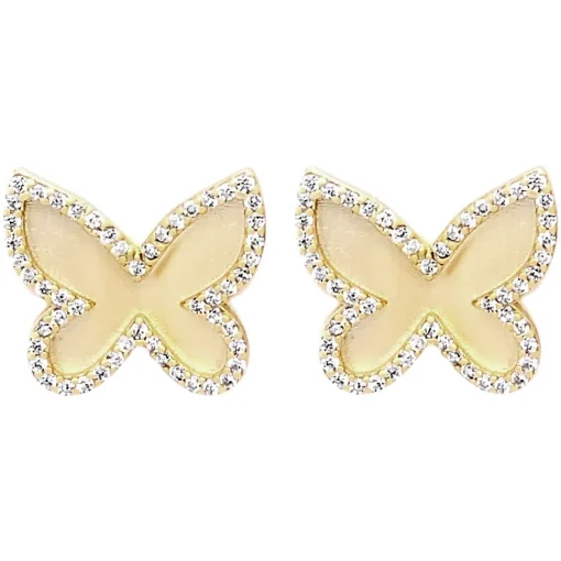 Matte Gold with CZ Butterfly Jewelry Set Earrings Necklace Ring