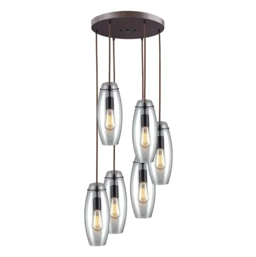 Menlow Park 6-Lght Round Pndnt W/Smoked Glss