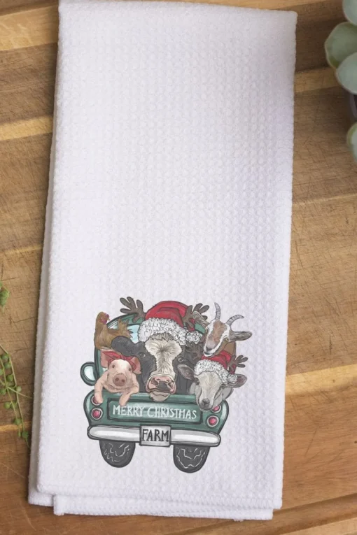 Merry Christmas from The FARM! Cute Farm Animal Holiday Kitchen Towel