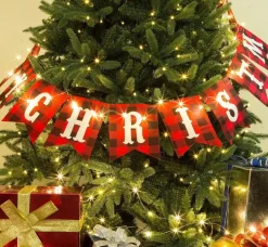 Merry Christmas Plaid Banner Garland Polyester Imported 8.75' L