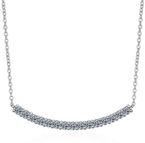 Moissanite Diamond Curved Bar Necklace .9ctw Sterling SIlver
