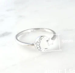 Moon & Star Adjustable Ring - Sterling Silver
