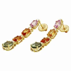 Multi Colored Sapphire & Diamond Rain Drop Earrings 14K Yellow Gold