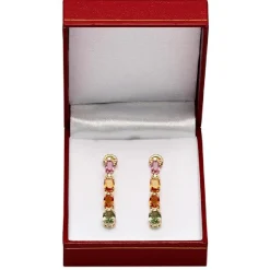 Multi Colored Sapphire & Diamond Rain Drop Earrings 14K Yellow Gold