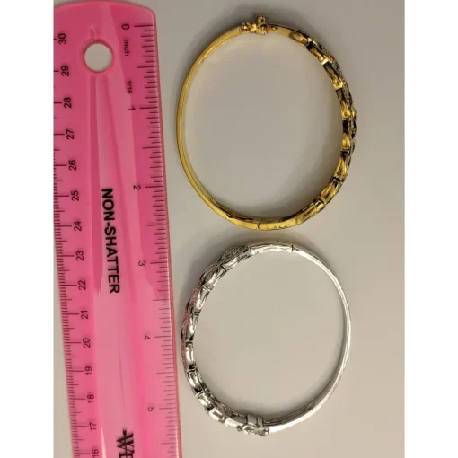 Natural Diamond Basket Weave Gold Plated Bangle Bracelet with REAL Diamonds! Very Affordable!