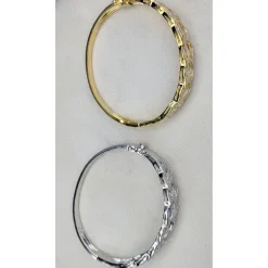 Natural Diamond Basket Weave Gold Plated Bangle Bracelet with REAL Diamonds! Very Affordable!