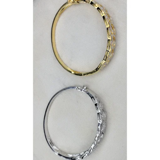Natural Diamond Basket Weave Gold Plated Bangle Bracelet with REAL Diamonds! Very Affordable!