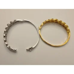 Natural Diamond Basket Weave Gold Plated Bangle Bracelet with REAL Diamonds! Very Affordable!