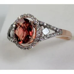 Natural Orange Sapphire Ring with .31cts Diamonds in 14K Rose Gold