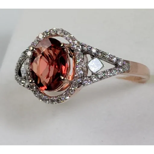 Natural Orange Sapphire Ring with .31cts Diamonds in 14K Rose Gold