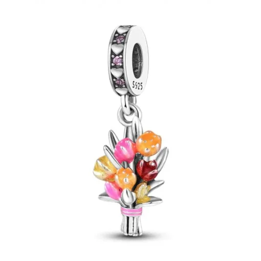 Nature Theme Bird and Flower Charms Sterling Silver Pandora Style