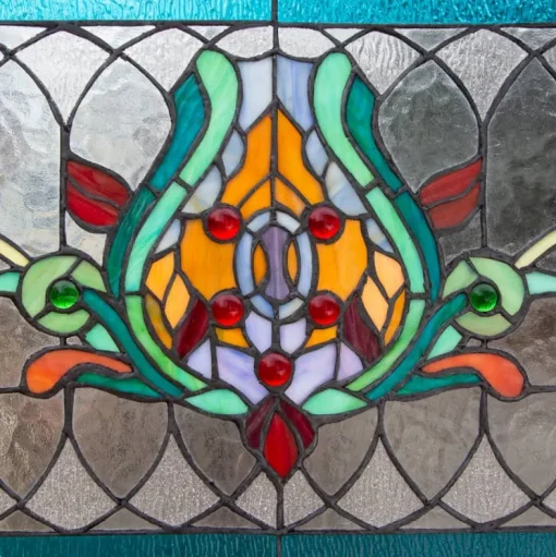 Oakley Blue or Amber Tiffany Style Stained Glass Pub Window Panel 30"L
