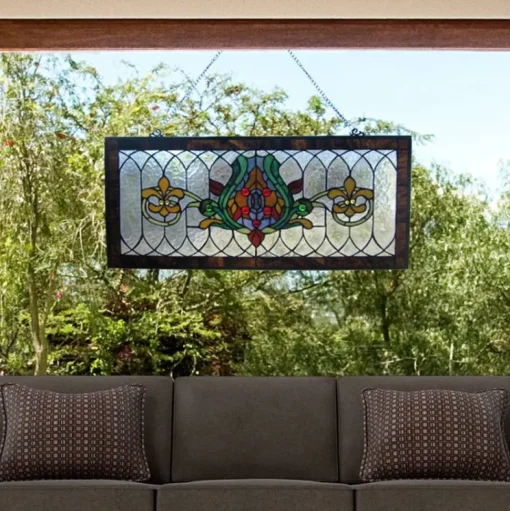 Oakley Blue or Amber Tiffany Style Stained Glass Pub Window Panel 30"L