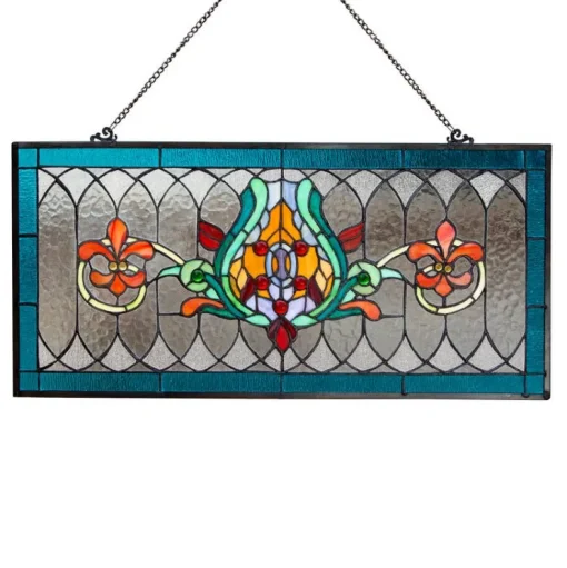 Oakley Blue or Amber Tiffany Style Stained Glass Pub Window Panel 30"L