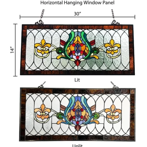 Oakley Blue or Amber Tiffany Style Stained Glass Pub Window Panel 30"L