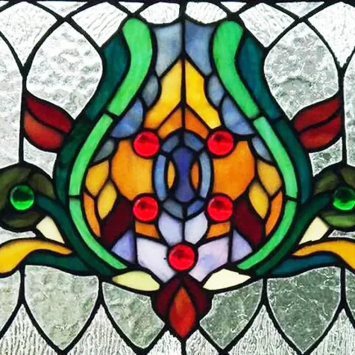 Oakley Blue or Amber Tiffany Style Stained Glass Pub Window Panel 30"L