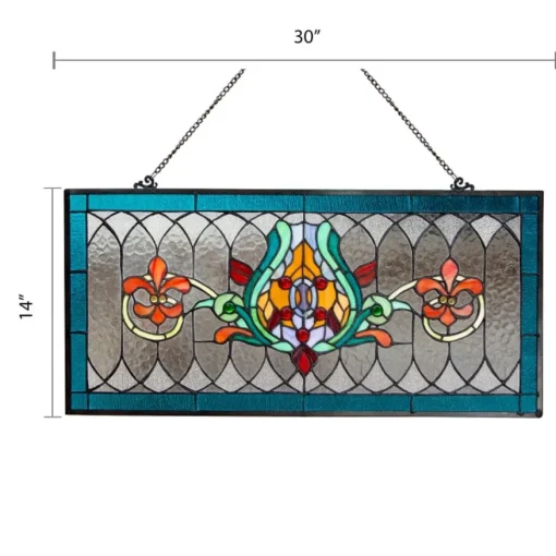 Oakley Blue or Amber Tiffany Style Stained Glass Pub Window Panel 30"L