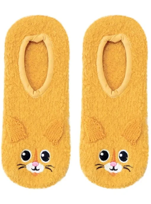 Orange Kitty Cat Fuzzy Footie Socks With Grips