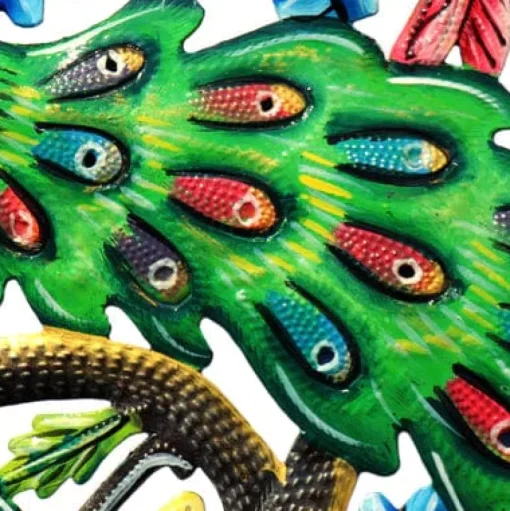 PEACOCK IN TREE PAINTED HAITIAN METAL DRUM WALL ART, 24"