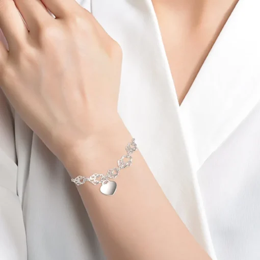 Pet Paw Bracelet with Heart Sterling Silver, Engraveable
