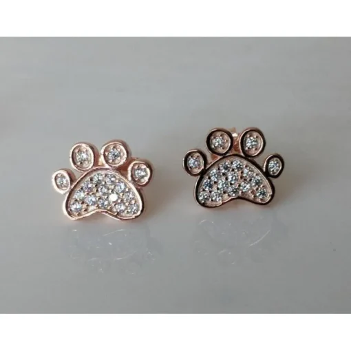 Pet Paw Earrings with Sparkling Cubic Zirconia in Solid Sterling Silver, Beautiful!