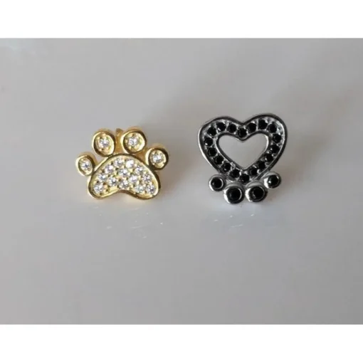 Pet Paw Earrings with Sparkling Cubic Zirconia in Solid Sterling Silver, Beautiful!