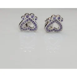 Pet Paw Earrings with Sparkling Cubic Zirconia in Solid Sterling Silver, Beautiful!