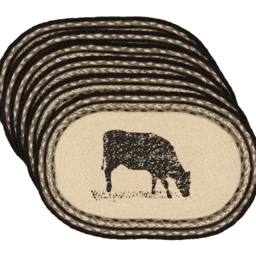 Pig or Cow Jute Placemats Sawyer Mill Set of 6, 12x18
