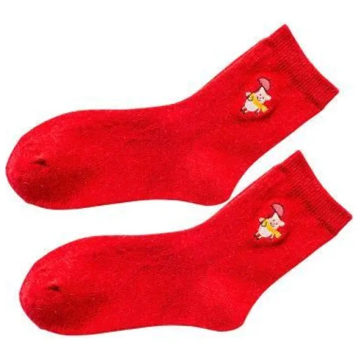 Pig Socks CUTE Pig Socks in Bright Red Cotton Blend