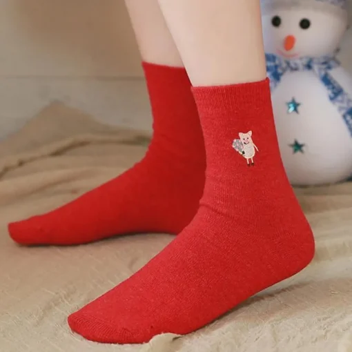 Pig Socks CUTE Pig Socks in Bright Red Cotton Blend
