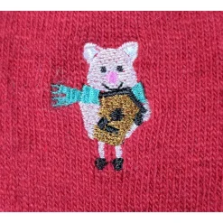 Pig Socks CUTE Pig Socks in Bright Red Cotton Blend