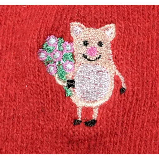 Pig Socks CUTE Pig Socks in Bright Red Cotton Blend