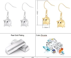 Piggy Drop Fashion Earrings-So Cute! Gold Plated Brass
