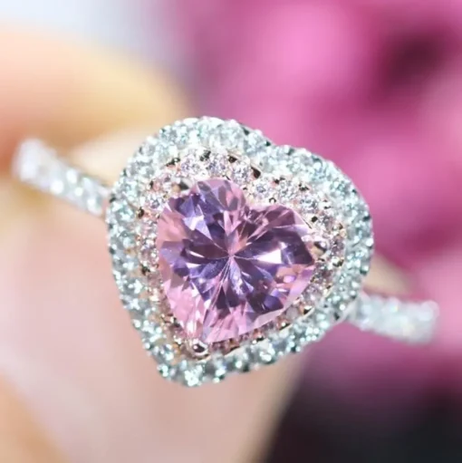 Pink CZ Heart Ring size 6 925 Sterling Silver