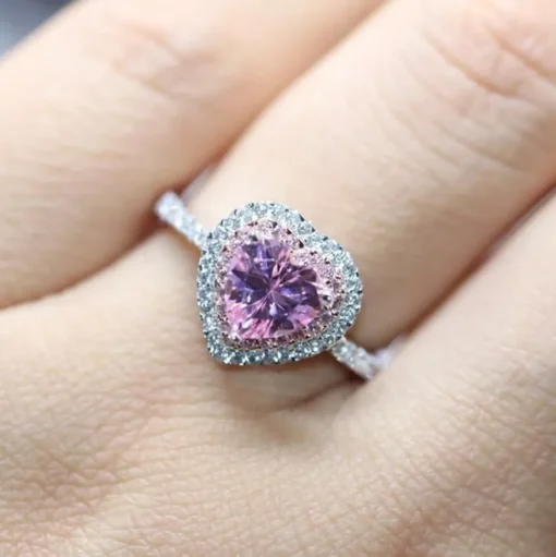 Pink CZ Heart Ring size 6 925 Sterling Silver