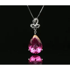 Pink Topaz, 14.25ctw Necklace with Diamonds in 18K Gold