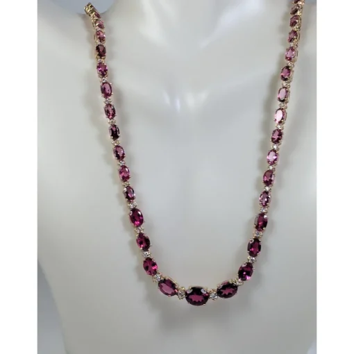 Pink Tourmaline and Diamond SET, 27.4ctw Necklace & 7.45ctw Earrings in 14K Gold, STUNNING!