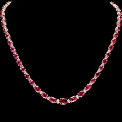 Pink Tourmaline and Diamond SET, 27.4ctw Necklace & 7.45ctw Earrings in 14K Gold, STUNNING!