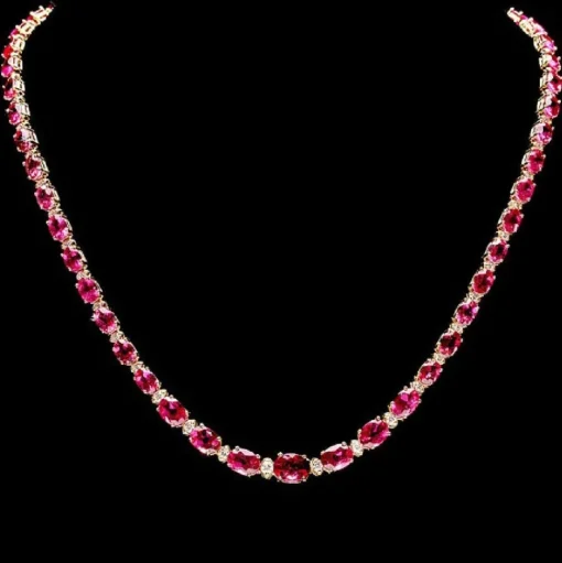 Pink Tourmaline and Diamond SET, 27.4ctw Necklace & 7.45ctw Earrings in 14K Gold, STUNNING!